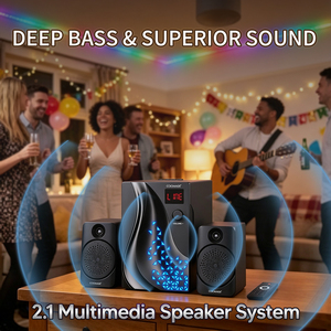 Altavoz <span class=keywords><strong>para</strong></span> Juegos de Computadora de Escritorio, Sistema 2.1 con Anillo de Luz LED RGB, <span class=keywords><strong>Subwoofer</strong></span> de Madera con Bajos Potentes <span class=keywords><strong>para</strong></span> <span class=keywords><strong>PC</strong></span> y Laptop - Product Image 5