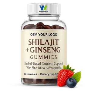 Gomitas de <span class=keywords><strong>ginseng</strong></span> Shilajit orgánicas OEM <span class=keywords><strong>con</strong></span> Ashwagandha vitamina B12 y Zinc para energía súper nootrópica y refuerzo de enfoque - Product Image 1