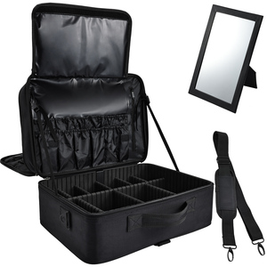 Portable 3 couches grande capacité boîte <span class=keywords><strong>de</strong></span> <span class=keywords><strong>maquillage</strong></span> miroir professionnel grande vanité valise clou Train étui cosmétologie organisateur sac - Product Image 1
