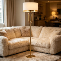 Lampe sur pied moderne en métal doré avec abat-jour en tissu blanc, lumière verticale pour salon, chambre à coucher, hôtel, décoration