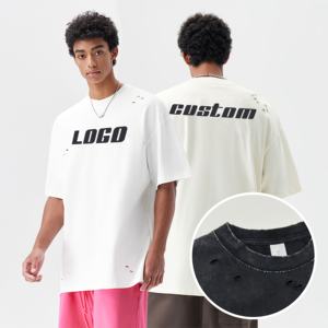 Fabricante pesado algodón Vintage lavado personalizado para hombres venta al por mayor Streetwear camisetas desgastadas de gran tamaño 300 Gsm Tshit - Product Image 1