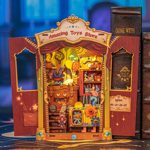 CuteBeemini <b>Magic</b> House Diy Wooden Miniature 3D Model Toy Assembled Bookend Creative Gift With Touch Switch Hidden Battery <b>Box</b> - Product Image 3