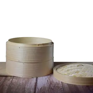 Vaporera redonda de alambre de cobre y bambú para aperitivos, vaporera con logotipo impreso, venta al por mayor