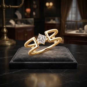 Anillo de Compromiso con Diamante Cultivado en Laboratorio, Corte Princesa, Certificado IGI, Banda Abierta Geométrica, Oro 10K 14K 18K, Plata 925 935 - Product Image 1