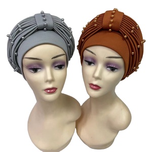 MH-1206 vente en gros Headtie Sego Aso Oke africain Gele Plain Nigeria nouveau Design avec turbans africains perlés pour les femmes - Product Image 1
