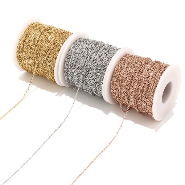 Factory Manufacturer Chain Jewelry Stainless Steel Gold Rose Gold Link Chain Necklace 2mm Width Cable Chain Necklace