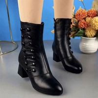 Bottes pour femmes en cuir PU noir de qualité supérieure, fabriquées par Ruizi, avec fermeture éclair sur le dessus, talon haut, chaussures de luxe pour l'hiver