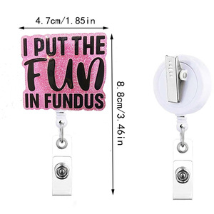 Cross-border pink fun alligator <b>clip</b> retractable badge scroll acrylic easy-pull fun English clothing pattern - Product Image 4