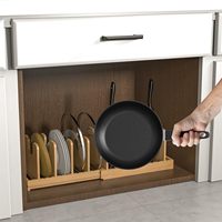 Organisateur extensible pour couvercles de casseroles en bambou, avec longueur réglable et séparateurs, pour rangement sous armoire de cuisine