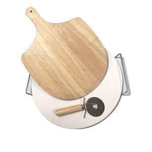 16 pollici Cordierite naturale bianco/nero griglia rotonda <span class=keywords><strong>Pizza</strong></span> natura forno a Gas pietra Set, <span class=keywords><strong>Pizza</strong></span> pietra con buccia di bambù per <span class=keywords><strong>Pizza</strong></span> - Product Image 4