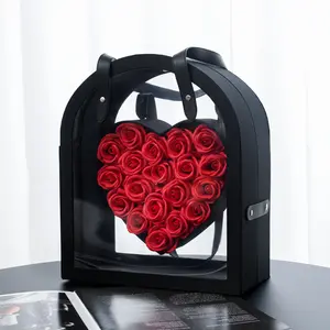 علبة ورود أكريليك شفافة على شكل قلب بسعر المصنع هدية عيد الحب علبة زهور وردية محفوظة لعيد الحب/ عيد الأم