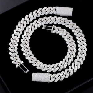 Hot Sale VVS Mossanite Cuban <b>Chain</b> Jewelry 2rows 15mm Wide 925 Solid Silver <b>Iced</b> <b>Out</b> Diamond Cuban Link <b>Chain</b> Hip Hop Necklace - Product Image 1