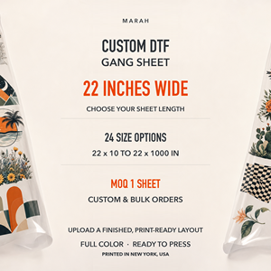 MARAH Lámina DTF Personalizada para Impresión Digital, 22 Pulgadas de Ancho, Película de Transferencia de Calor a Todo Color (Película PET) Origen EE. UU. para Prendas de Vestir - Product Image 1