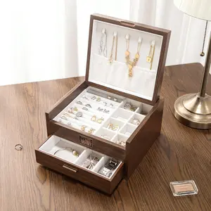 Hoge Duurzaamheid Custom Logo Luxe Grote Laden Houten Ketting Ring Oorbel Sieradendoos Organizer Sieraden Opbergdoos