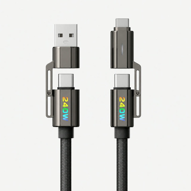 Braided 4-in-1 Data Cable 240W High Power Cord Fast Charging Wire Zinc Alloy Connector for Samsung for Galaxy for iphone