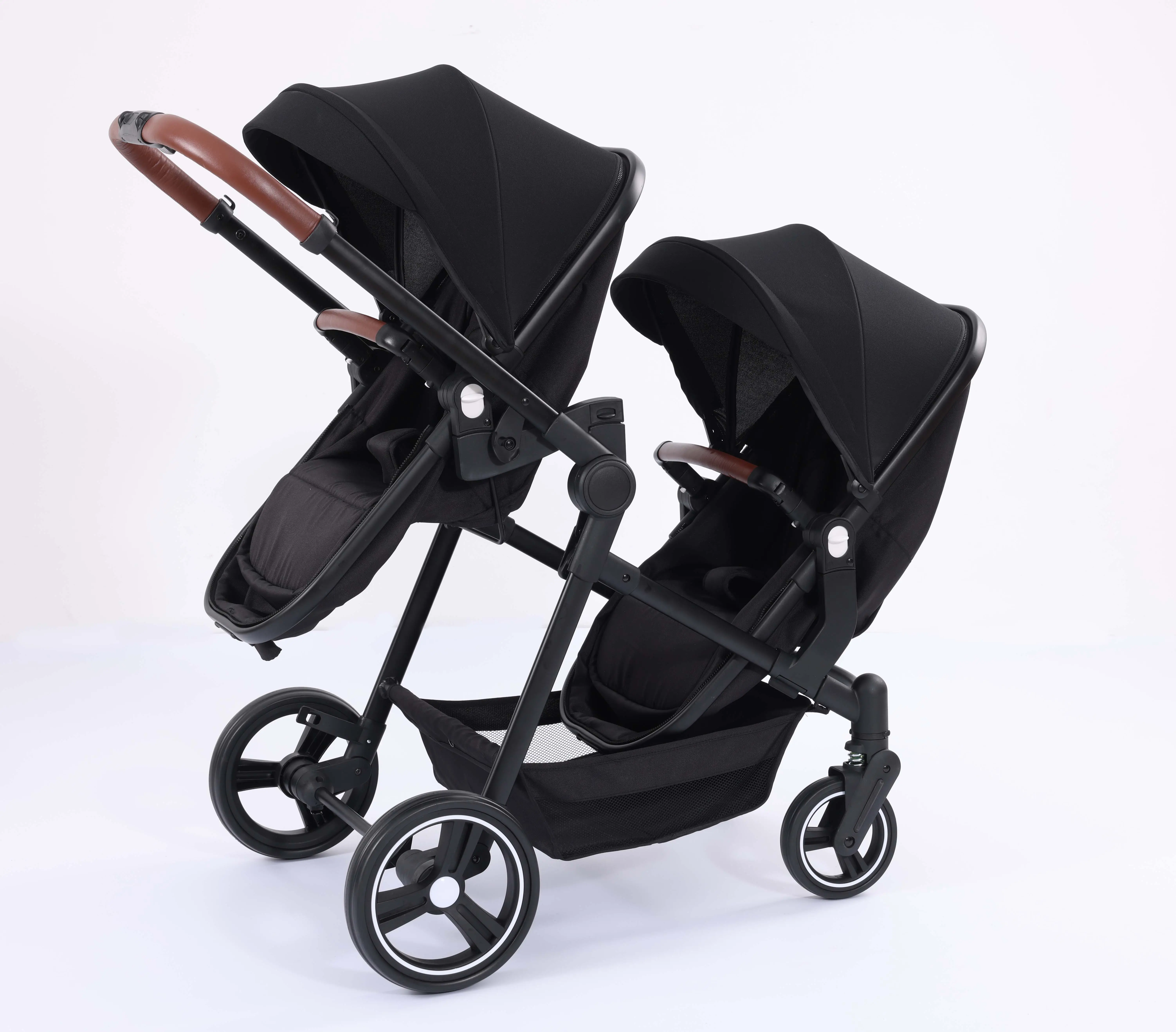 Schlussverkauf Zwillingswagen mit Drehsitz Multifunktions-Kinderwagen für Doppelbabys Luxus-Tandem-Kinderwagen mit Autositz