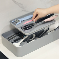 Boîte de rangement pour la cuisine Boîte à compartiments pour couteaux et fourchettes Outils multifonctionnels Organisateur de produits divers Deux couches