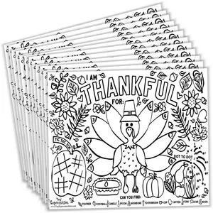 Thanksgiving Silicone Placemats for Kids Coloring Activity Paper Table Mats for Children to Write Thankful List Bulk Bundle Set
