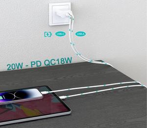 Chargeur mural rapide <span class=keywords><strong>2</strong></span>-en-1 USB-A USB-C 20W PD QC3.0 avec prise EU UK US AU pour téléphone portable, montre intelligente, adaptateur d'alimentation de voyage - Product Image 6