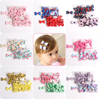 Lot de 40 épingles à cheveux simples et adorables en tissu, métal et perles, avec nœuds en ruban et motifs imprimés à rayures et pois pour bébés filles