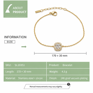 สร้อยข้อมือเพทายทรงสี่เหลี่ยม, สายสแตนเลสอย่างดี, ชุบทอง 14K แบบสุญญากาศ, มีสีทองและสีเงิน - Product Image 5