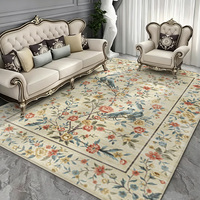 Cremefarbener Vintage-Teppich mit Blumen- und Vogelmuster, Großer Teppich für Wohnzimmer, Rutschfest und Waschbar, für Schlafzimmer und Kinderzimmer, Französischer Landhausstil