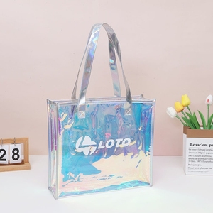 Customizable Logo Holographic PVC Handle Fashion Shoulder Hologram Plastic Laser Beach Iridescent Tote Shopping Bag