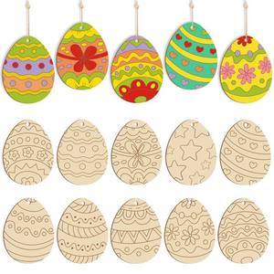 Ornements en bois non finis en forme d'œufs de Pâques avec corde de chanvre pour la décoration suspendue de la maison, des fêtes et les loisirs créatifs DIY, cadeau pour enfants - Product Image 1