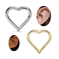 Créoles articulées en titane ASTM F136/G23 en forme de cœur simple pour femmes, bijoux de piercing