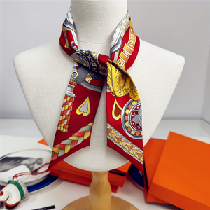 Pañuelo de seda 100% de 5*86 cm para el cuello, con impresión personalizada, al por mayor, de diseñador, elegante, para mujer, para la cabeza, para viaje, Twillies - Product Image 6