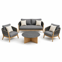 Ensemble de salle à manger d'extérieur contemporain en aluminium imitation bois, 6 places, en rotin tressé empilable, écologique, résistant aux UV et aux intempéries