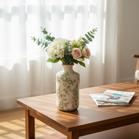 Vase décoratif en porcelaine crème blanc avec bordure marron, style shabby chic minimaliste, cylindrique, vert sauge, pour fleurs, marque ARM LVG