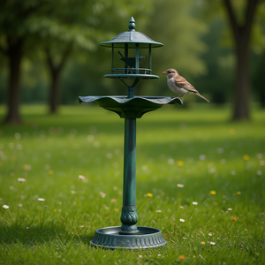 Bain d'oiseaux sur pied au design attrayant pour l'extérieur, en résine, style traditionnel, pour oiseaux sauvages - Product Image 2