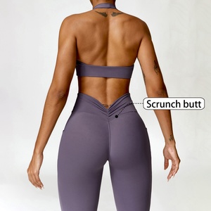 Özel Logo v-geri ezme popo Yoga Legging yüksek bel nem esneklik Legging katı renk koşu spor Legging ile cep