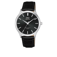 Montre à quartz Q&Q Superior Mod. S278J302Y Boîtier en acier inoxydable, bracelet en cuir, bande de 18 mm, cadran de 38 mm, résistant à l'eau 5BAR