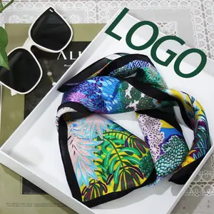 Custom LOGO Multicolor Small MOQ digital print Wrap Handkerchief 70*70Cm Bandanas Soft Square Satin Silk Scarf For Women