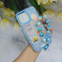 Étui de téléphone portable Little Heart pour Iphone 11 12 13 14 15 16 17 Pro Max Air Lovely Blue avec chaîne