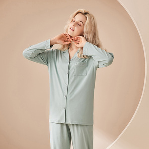 Vendita calda pigiama da donna in bambù modale manica lunga abbigliamento da notte invernale taglia XL con stampa modello pigiama - Product Image 2
