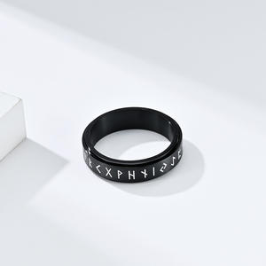 Nordic Viking Letter <b>Titanium</b> Steel Rotating <b>Ring</b> Black Silver Color Size 5 To 12 Fashion Jewelry For <b>Men</b> Women Gift - Product Image 3