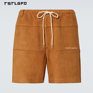 Pantalones Cortos de Gamuza Sintética para Hombre, Diseño con Paneles Cosidos, Cintura con Cordón Ajustable, Estilo Urbano, Modelo TSA10038, 180g Digital - Product Image 1