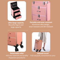 Valise de maquillage professionnelle à roulettes avec 2 tiroirs pour le rangement des cosmétiques, chariot de voyage avec séparateurs réglables