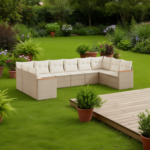 Set Divano da Giardino Beige con Struttura in Rattan PE, Cuscini in Schiuma ad Alta Densità, Impermeabile, Design Contemporaneo - Product Image 2