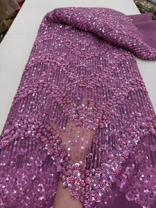 Tessuto in Pizzo con Paillettes e Perline, 5 Iarde, Lussuoso Ricamo Floreale in <span class=keywords><strong>Tulle</strong></span> per Abiti da Cerimonia per Donne Africane - Product Image 6
