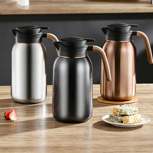 Carafe à café <span class=keywords><strong>isotherme</strong></span> en acier inoxydable 2L avec logo personnalisé, double paroi, poignée en <span class=keywords><strong>bois</strong></span>, vente en gros - Product Image 2