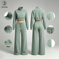 Ensemble de survêtement décontracté deux pièces pour femme : sweat-shirt court à demi-zip et pantalon large – Vente en gros – Fabricant de vêtements personnalisés