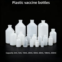 Botella de Vacuna Veterinaria de Plástico HDPE PE de 50 ml, Blanca, para Medicamentos Avícolas, con Tapón de Goma y Serigrafía