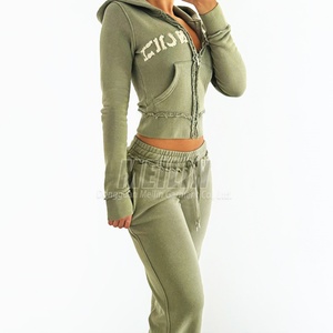 Custom Clothing Manufacturers Women Distressed Patch Tracksuit Two Piece Hoodie Set and Sweatpants Sweat Suits Set Women - Product Image 4