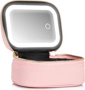 Small Makeup Bag with <b>Mirror</b> and <b>Light</b> Mini Makeup Train Case Cosmetic Organizer 3 Adjustable Brightness Toiletry Bag - Product Image 1