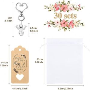 Bulk Custom 30 Sets Angel Keychain Favor Bulk Custom Logo Angel Wing Pendant Organza Bag Thank You Tag First Communion Gifts - Product Image 2