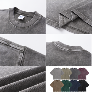 Custom high quality Acid washed Heavyweight Cotton Printing Oversized Boxy Fit cropped t shirt DTG Printing <b>Tshirt</b> for Men - Product Image 3